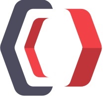 A red and blue logo of an object.
